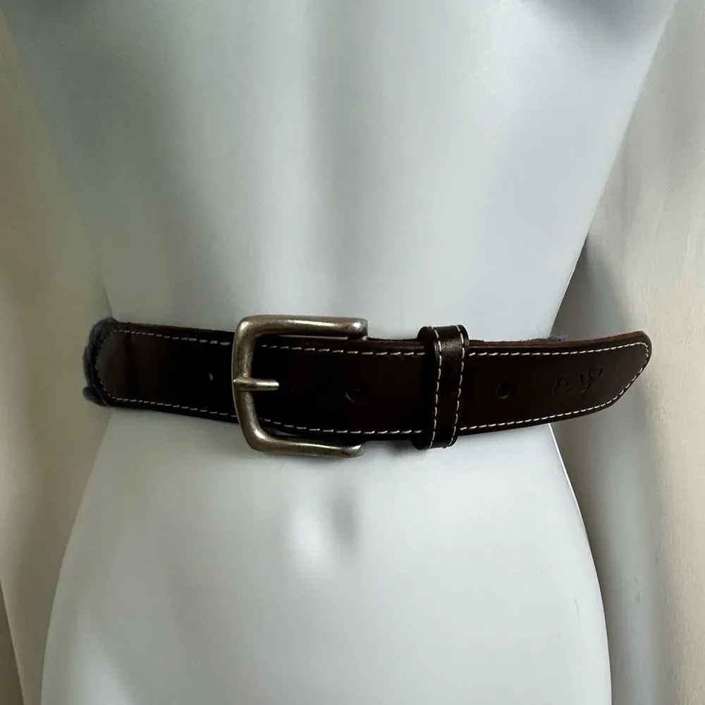 Vineyard Vines Mens blue and Brown Leather Belt size 42